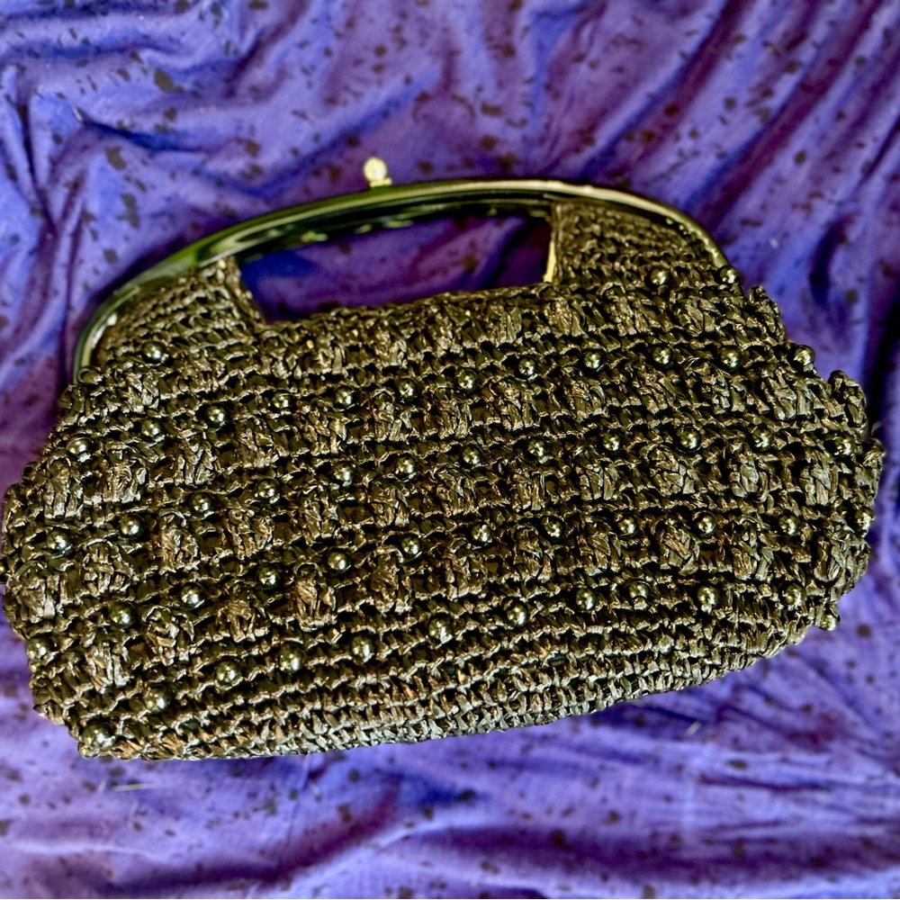 Elegant Black Vintage, 1950’s Beaded Raffia Women's Bag